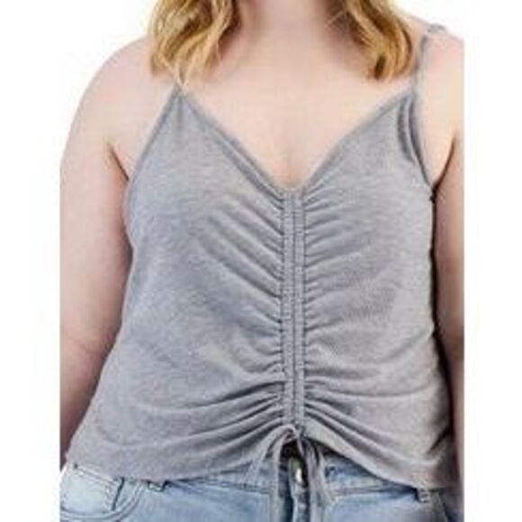 Love, Fire Trendy Plus Size Drawstring Ruched Tank‎ - Heather Grey Size 3X - Picture 1 of 3